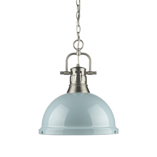  3602-L PW-SF - Duncan 1 Light Pendant with Chain in Pewter with a Seafoam Shade